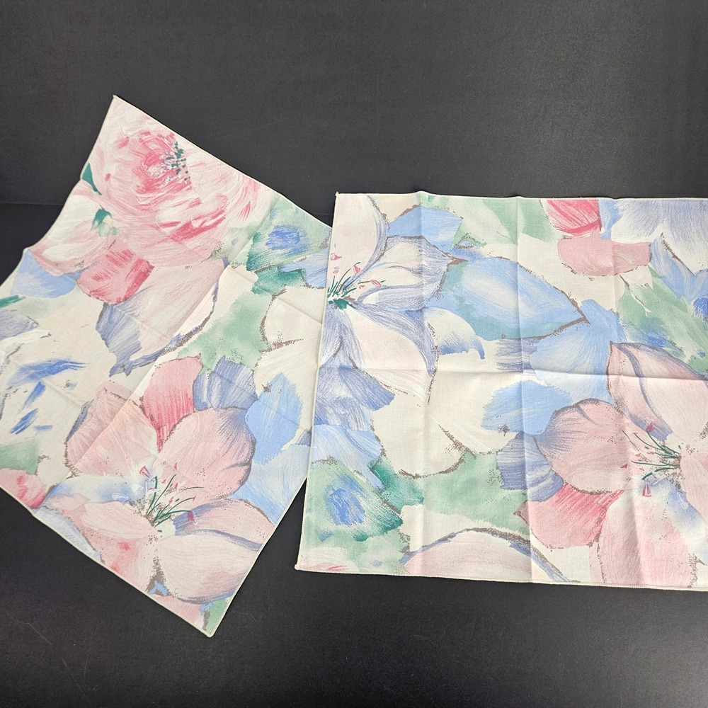 Vintage Floral Cloth Napkins Set of 2 Pastel Pink Blue Green Watercolor 16x16